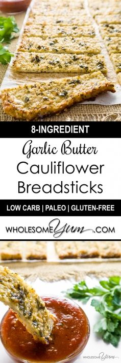Low Carb Cauliflower Breadsticks with Garlic Butter & Hemp Seeds (Paleo, Gluten-free