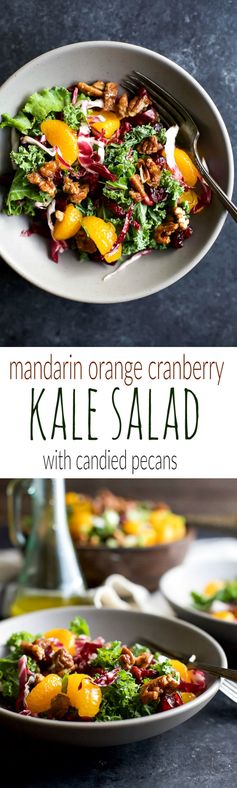 Mandarin Orange Cranberry Kale Salad with Candied Pecans