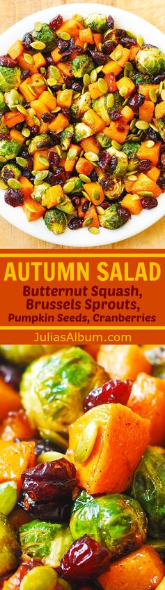 Maple Butternut Squash, Roasted Brussels Sprouts, Pumpkin Seeds, and Cranberries