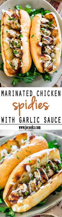 Marinated Chicken Spiedies with Garlic Sauce