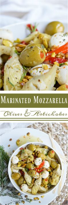 Marinated Mozzarella Balls, Artichokes and Olives