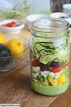 Mason Jar Zucchini Pasta Salad with Avocado Spinach Dressing