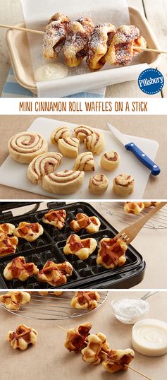 Mini Cinnamon Roll Waffles on a Stick