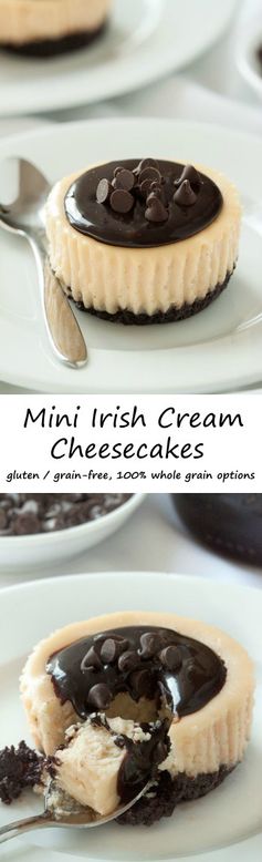 Mini Irish Cream Cheesecakes (gluten-free, grain-free, 100% whole grain options