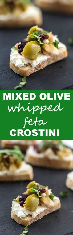 Mixed Olive and Whipped Feta Crostini