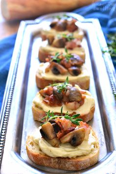 Mushroom Bacon Swiss Crostini