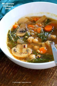 Mushroom Chickpea Soup with Veggies and Greens