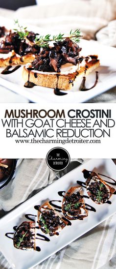 Mushroom Duxelle Crostini with Goat Cheese and Balsamic Reduction