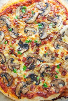 Mushroom Pizza with Pancetta and Caramelized Onions