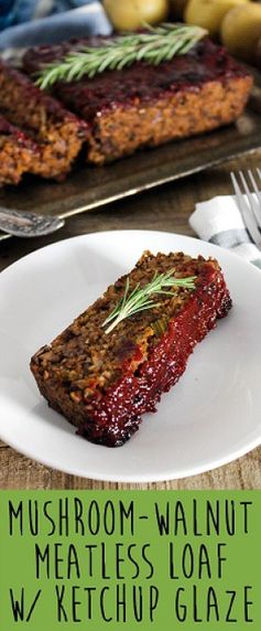 Mushroom- walnut meatless loaf with ketchup glaze