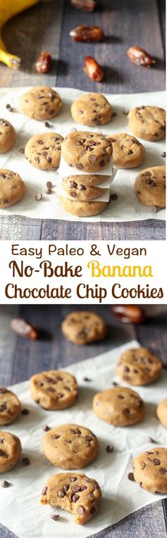 No Bake Banana Chocolate Chip Cookies (Paleo & Vegan