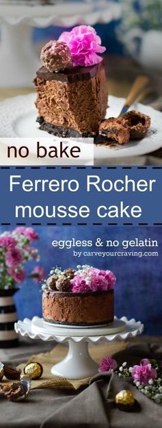 No bake eggless ferrero rocher mousse cake