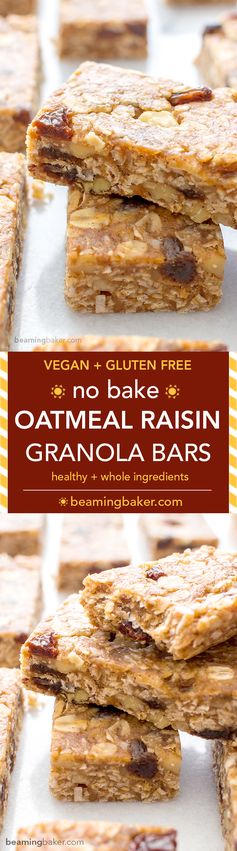 No Bake Oatmeal Raisin Granola Bars (Vegan, Gluten Free