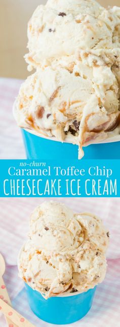 No-Churn Caramel Toffee Chip Cheesecake Ice Cream