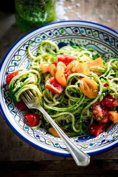 No-cook zucchini noodles with pesto