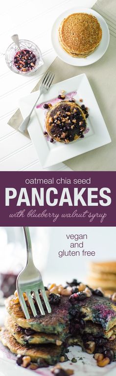 Oatmeal Chia Pancakes with Blueberry Walnut Syrup