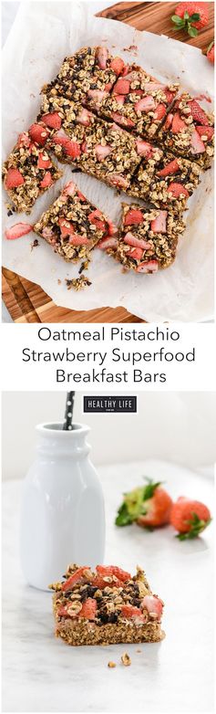 Oatmeal Pistachio Strawberry Breakfast Bars
