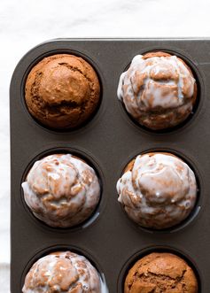 One Bowl Pumpkin Gingerbread Muffins with Maple Vanilla Glaze