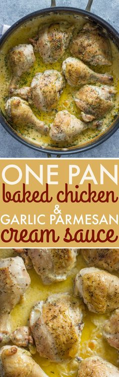One pan Baked Chicken with Garlic Parmesan Cream Sauce