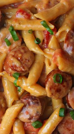 One Pan Cheesy Smoked Sausage & Pasta