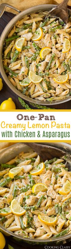 One-Pan Creamy Lemon Pasta with Chicken and Asparagus