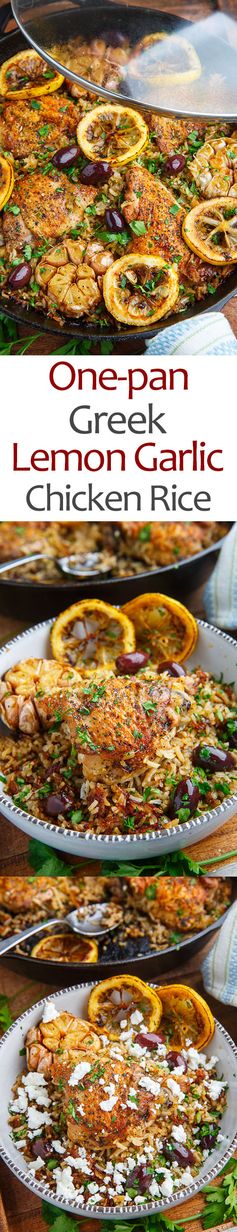 One Pan Greek Lemon Chicken Rice with Roast Garlic