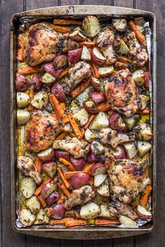 One Pan Pesto Chicken Thighs and Vegetables