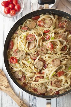 One Pan Sausage Pepper Fettuccine Skillet