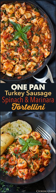 One Pan Turkey Sausage, Spinach and Marinara Tortellini