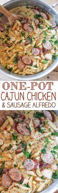 One Pot Cajun Chicken and Sausage Alfredo Pasta