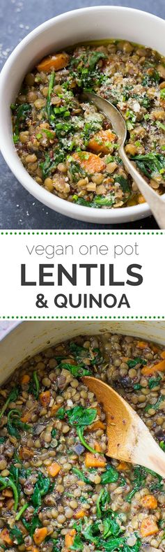 One-Pot Lentils + Quinoa with Spinach