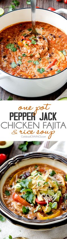One Pot Pepper Jack Chicken Fajita and Rice Soup