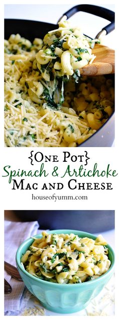 (One Pot Spinach & Artichoke Mac and Cheese