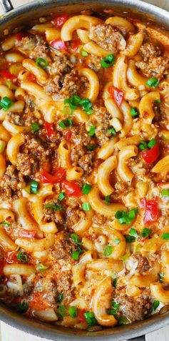 One-Skillet Mac and Cheese with Sausage and Bell Peppers