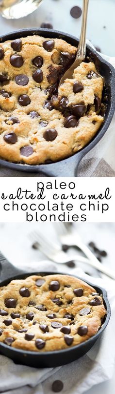 (Paleo Deep Dish Salted Caramel Chocolate Chip Blondies