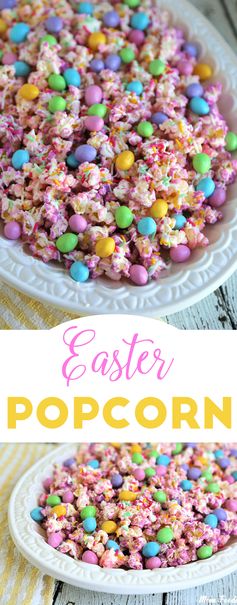 Pastel Chocolate Easter Popcorn with M&Ms and Sprinkles