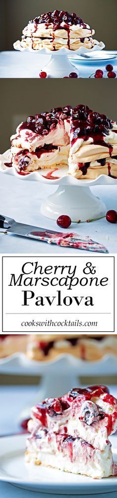 Pavlova with Red Wine Cherry Compote & Marscapone Whipped Cream