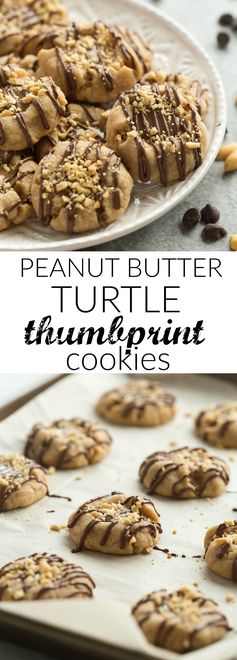 Peanut Butter Turtle Thumbprint Cookies