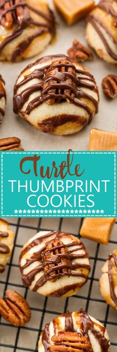 Pecan Turtle Thumbprint Cookies