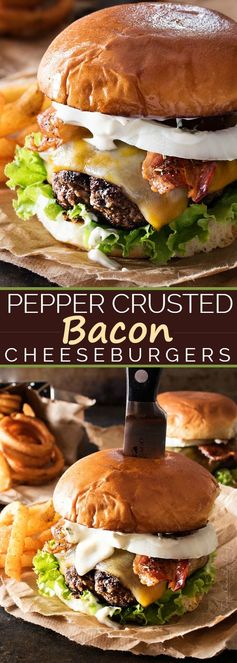 Pepper Crusted Bacon Cheeseburgers