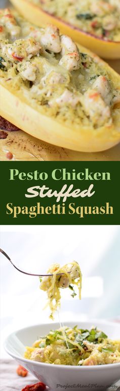 Pesto Chicken Stuffed Spaghetti Squash for Two