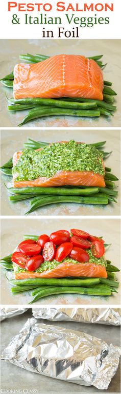 Pesto Salmon and Italian Veggies in Foil