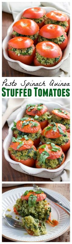 Pesto Spinach Quinoa Stuffed Tomatoes