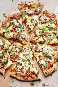 Pineapple Pulled Pork Pizza with Bacon, Jalapenos, & Cilantro