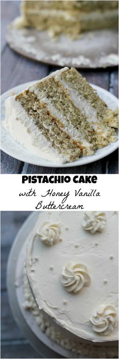 Pistachio Cake with Honey Vanilla Buttercream