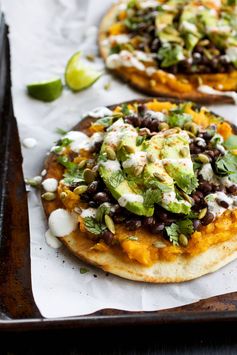 Pita Tostadas with Butternut Squash, Black Beans, & Avocado