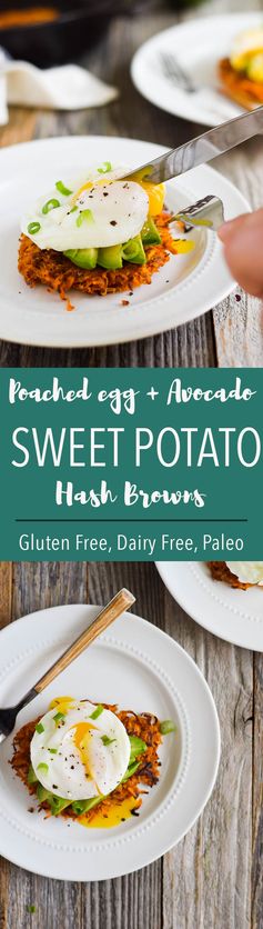 Poached Egg + Avocado Sweet Potato Hash Browns