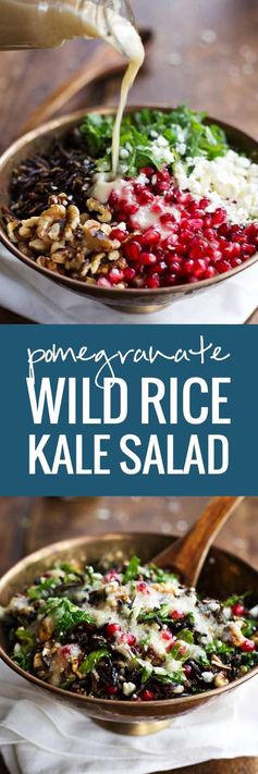 Pomegranate, Kale, and Wild Rice Salad with Walnuts and Feta
