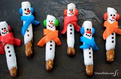 Pretzel rod snowmen