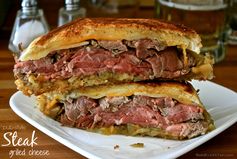 Pub-Style Steak Grilled Cheese with Beer-Braised Onions & Creamy Horseradish Dipping Sauce